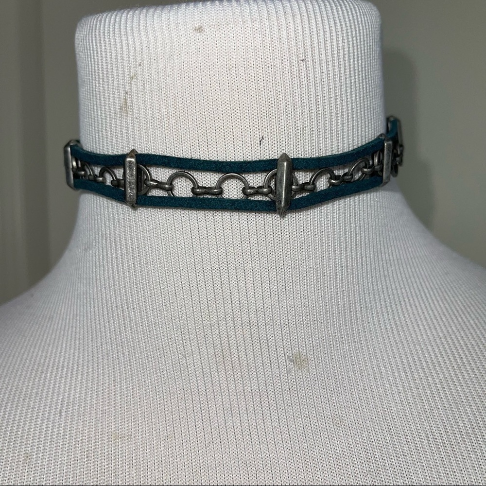Ettika REVOLVE Teal Suede Leather Choker Pewter Accents - Picture 5 of 10